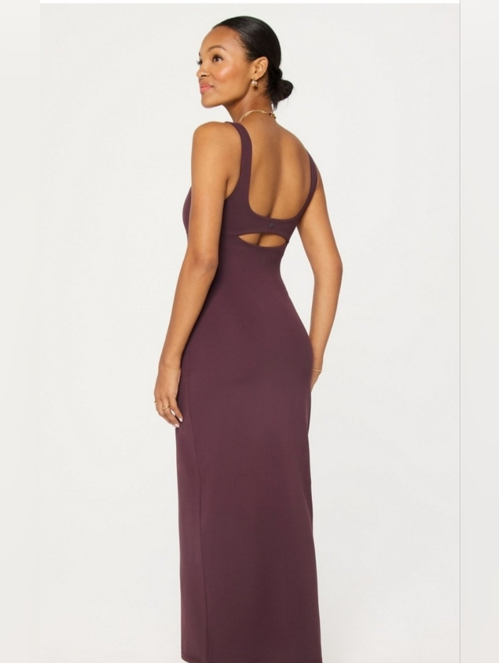 Fabletics NWOT-Scoop Back Bodycon Purelux Maxi Dress in Plum/Oxblood